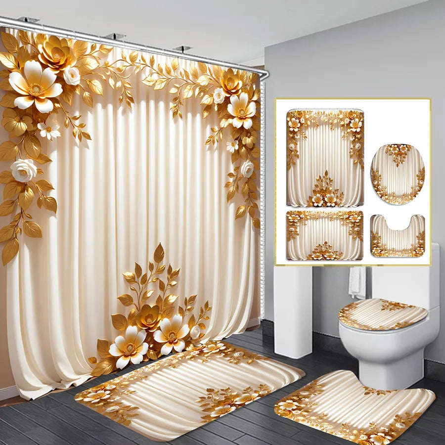 Pastoral Peacock Butterfly Snowflake Polyester Floor Mat Shower Curtain Window Accessories