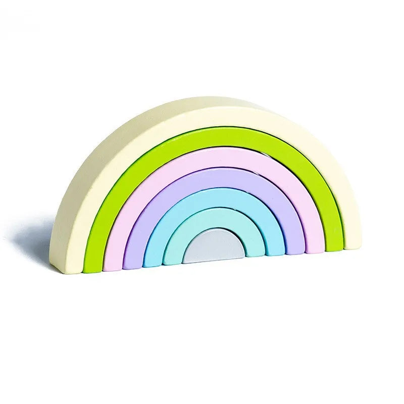 Wooden Rainbow Arch Bridge Semi-Circular Building Blocks Rainbow Display Piece Curved Board Colorful Shape Rainbow Man Stacking Toy