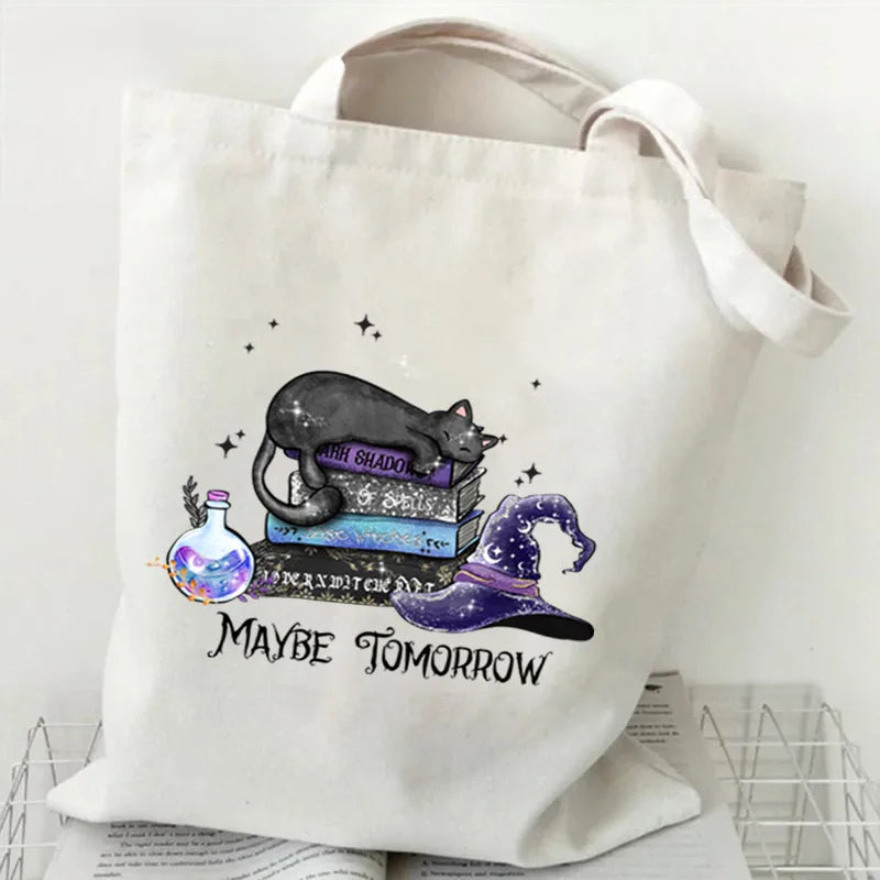 Halloween Printed Canvas Bag Single Shoulder Foldable Handbag Shopping Bag Large Size Square Shape Tote Bag With Double Strap