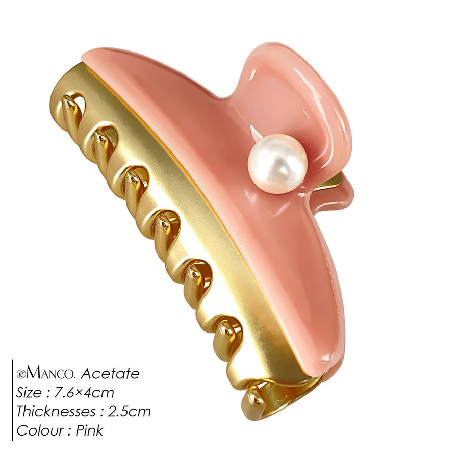 Dopamine Color Block Pearl Spring Clip Acetate Hair Grips Women Shark Clips Versatile Hair Accessories Casual Style