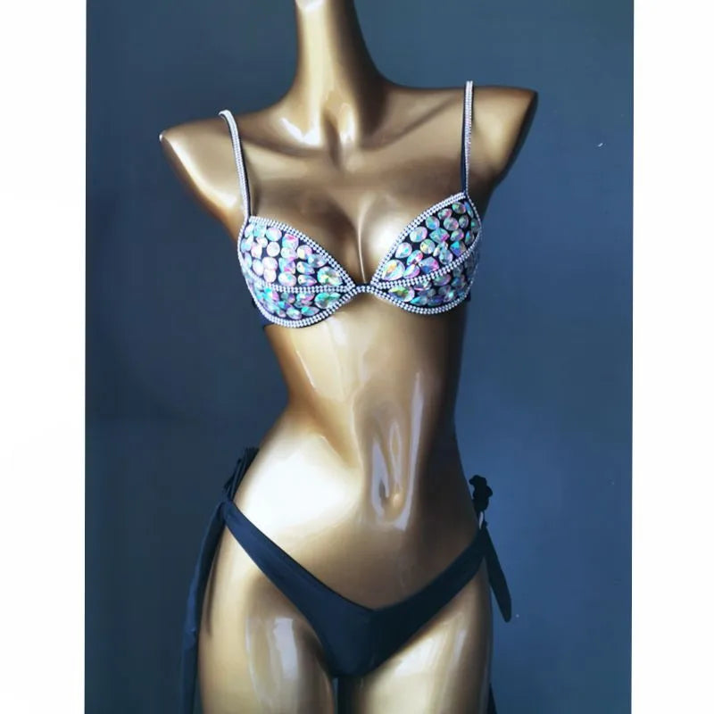 women's solid color rhinestone 2 piece set bikinis