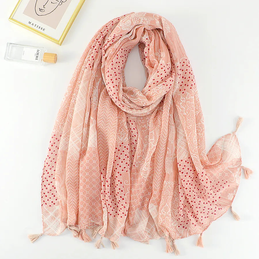 women's retro color block polyester printing scarf