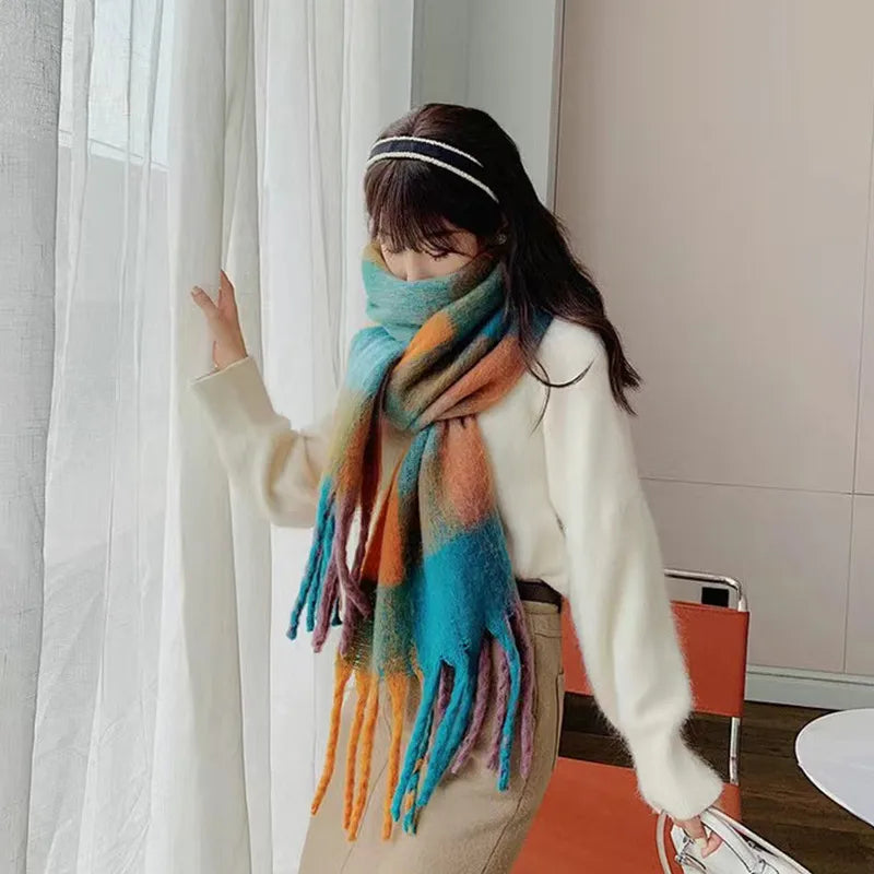 women's fashion stripe polyester tassel winter scarves