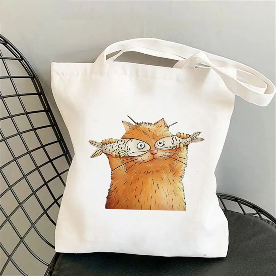 foreign trade Personification Cat printed canvas bag shoulder student fashion handbag in stock