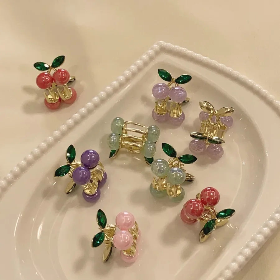 Cute Sweet Women's Cherry Imitation Pearl Hair Claws