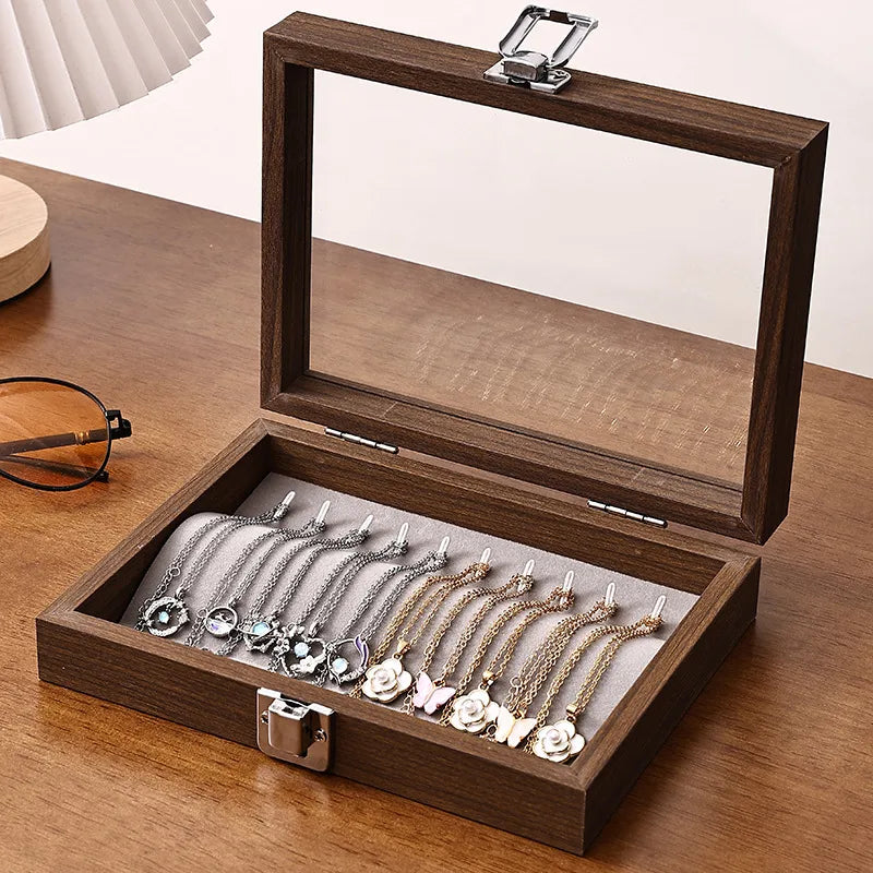 Luxury Small Walnut Wooden Jewelry Box With Lid Storage Organizer For Earrings Rings Necklaces Bracelets Displayed Jewelry