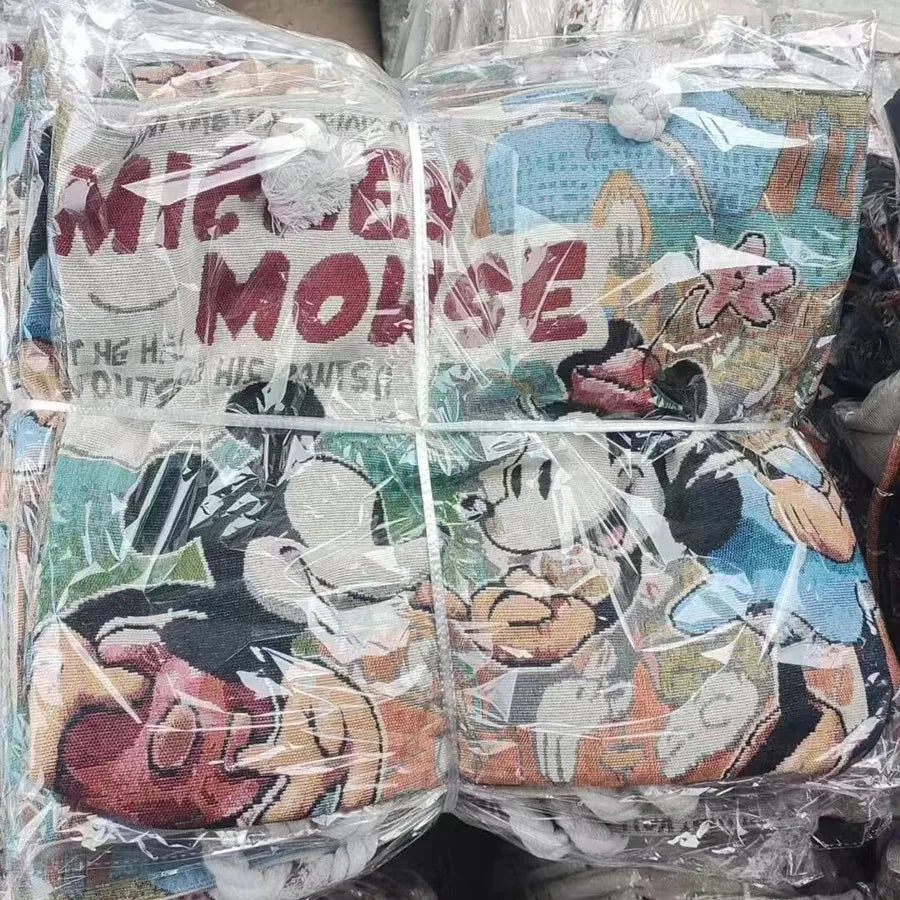 Women's Large Canvas Animal Cartoon Vacation Ethnic Style Bucket Zipper Tote Bag