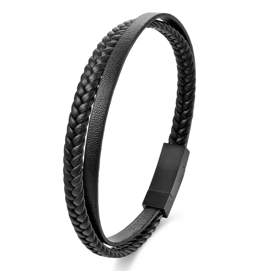 Casual Simple Style Geometric 304 Stainless Steel 316 Stainless Steel  Leather rope Braid Couple Men's wristband