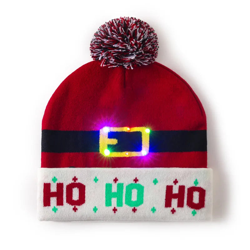 In Stock  Christmas Hat with Light Led Seven-Color Lights Adult Jacquard Hat Woolen Cap Men's and Women's Knitted Hat
