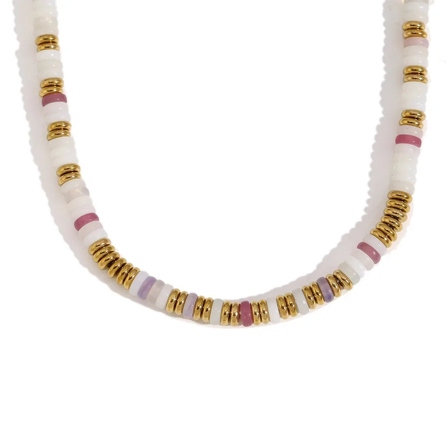 Retro Ethnic Style Geometric Stainless Steel natural stone 18K Gold Plated Necklace In Bulk