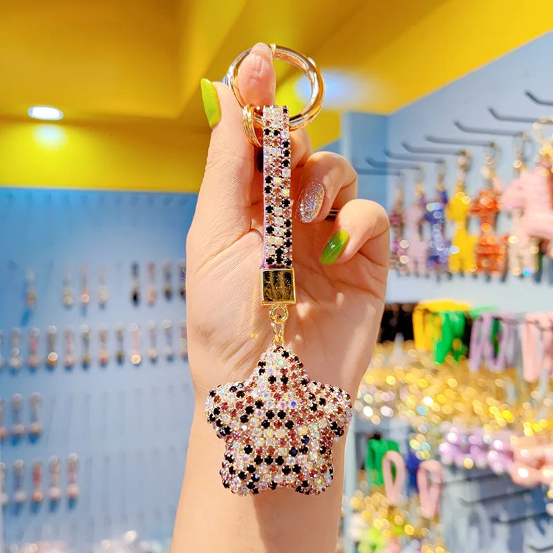 New Cartoon Full Drill Star Keychain Cute Men Women Tassel Bag Keychain Circle Pendant Decoration Christmas Valentine's Day New Year