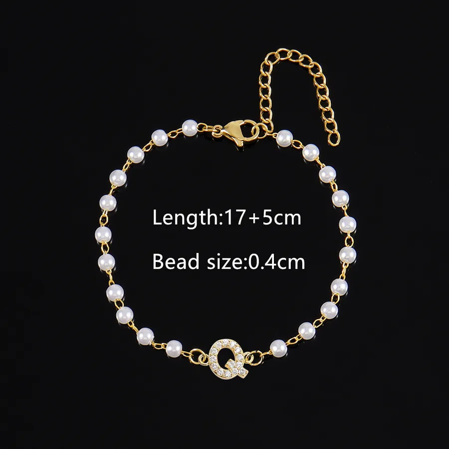 Elegant Simple Style Classic Style Letter 201 Stainless Steel Artificial Pearl Copper Bracelets 1 PCS/Package