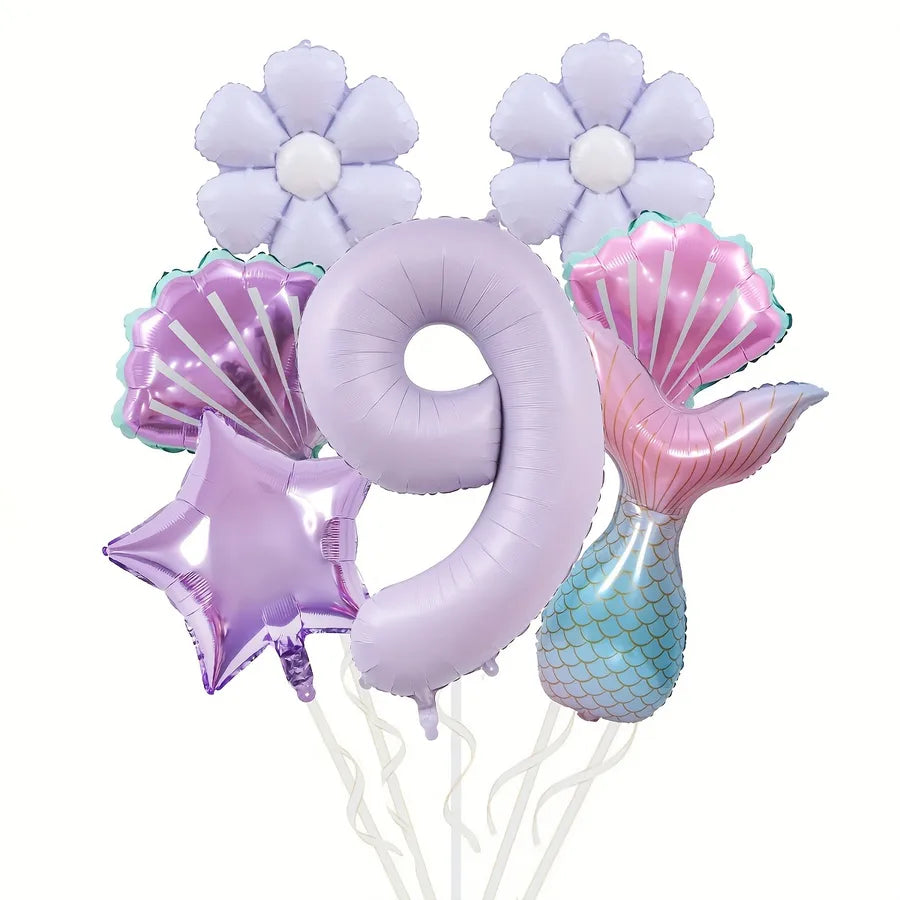 Mermaid Theme Balloon Set Daisy Aluminum Foil Balloon Bouquet Birthday Party Scene Decoration Props Tail Shell Balloons