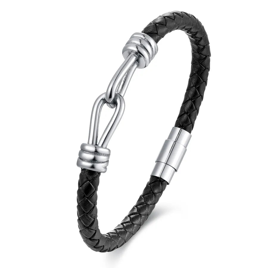 Basic Simple Style Classic Style Geometric 304 Stainless Steel Pu Leather Wholesale Bracelets