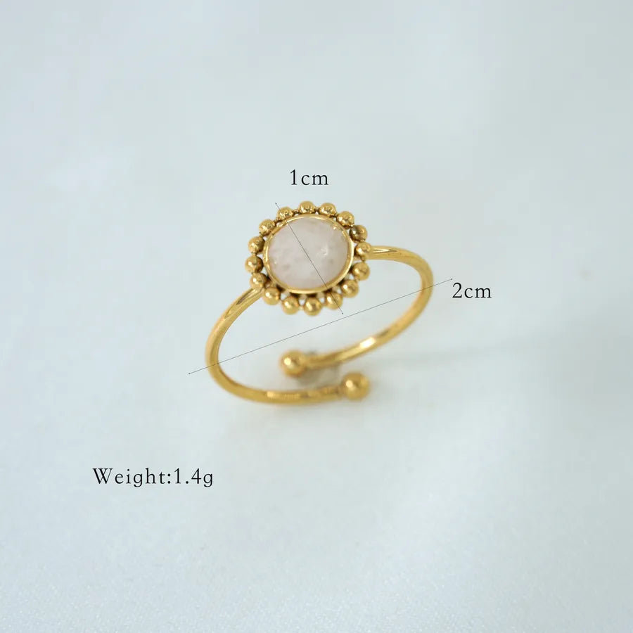 Retro Geometric Titanium Steel Natural Stone Open Rings In Bulk