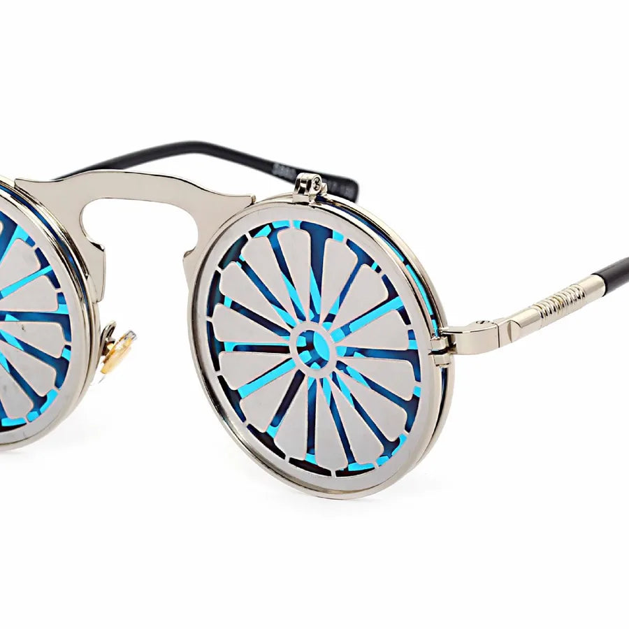Punk Geometric Color Block Ac Round Frame Full Frame Men's Sunglasses
