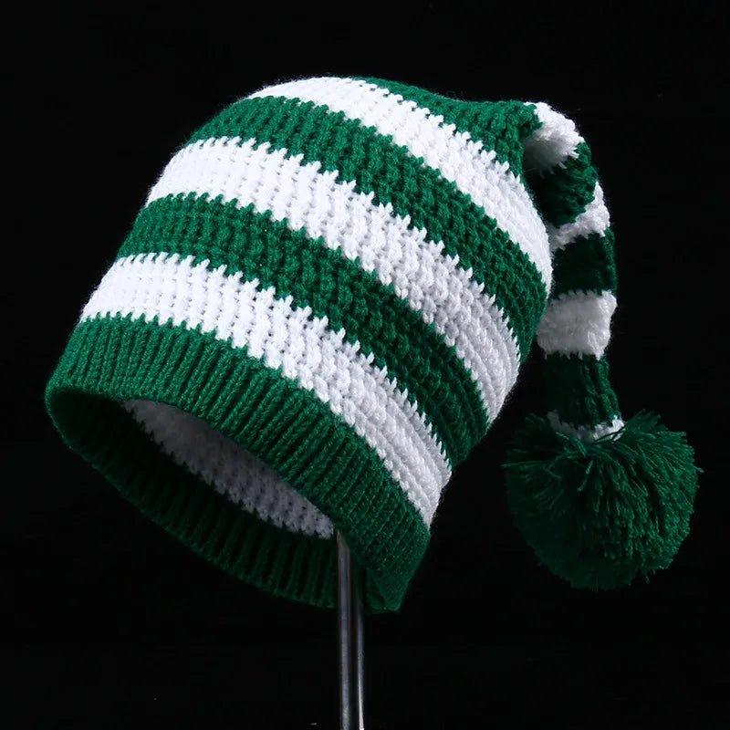 Red Christmas Festival Knitted Wool Hat Autumn and Winter Fur Ball Striped Parent-Child Warm Christmas Gift Knitted Hat