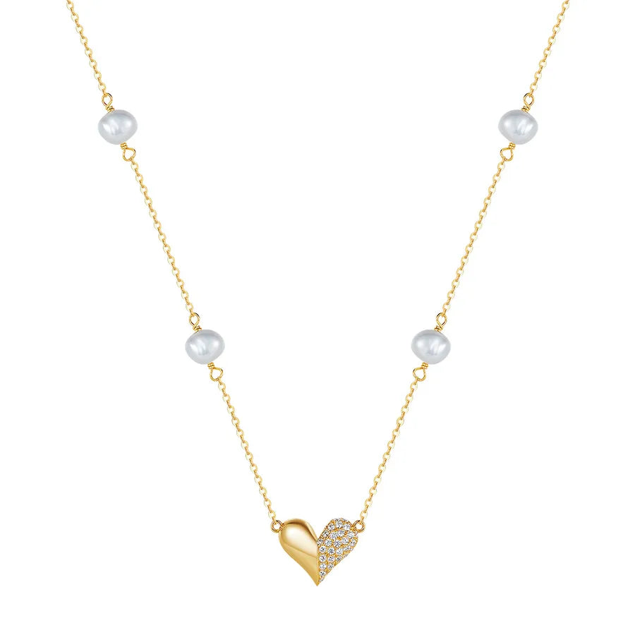 925 Sterling Silver Freshwater Pearl cable chain Plating Geometric Double Layer Necklaces Pendant Necklace Necklace
