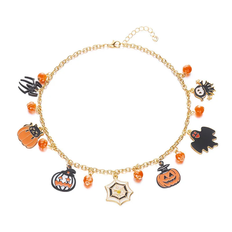 Halloween Themed Cat Pumpkin Cartoon Pendants Dark Style Alloy Necklaces Unisex Festival Atmosphere Sense Joking Jewelry