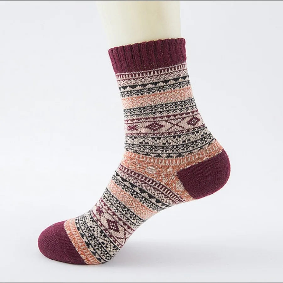 unisex japanese style geometric color block cotton wool crew socks a pair