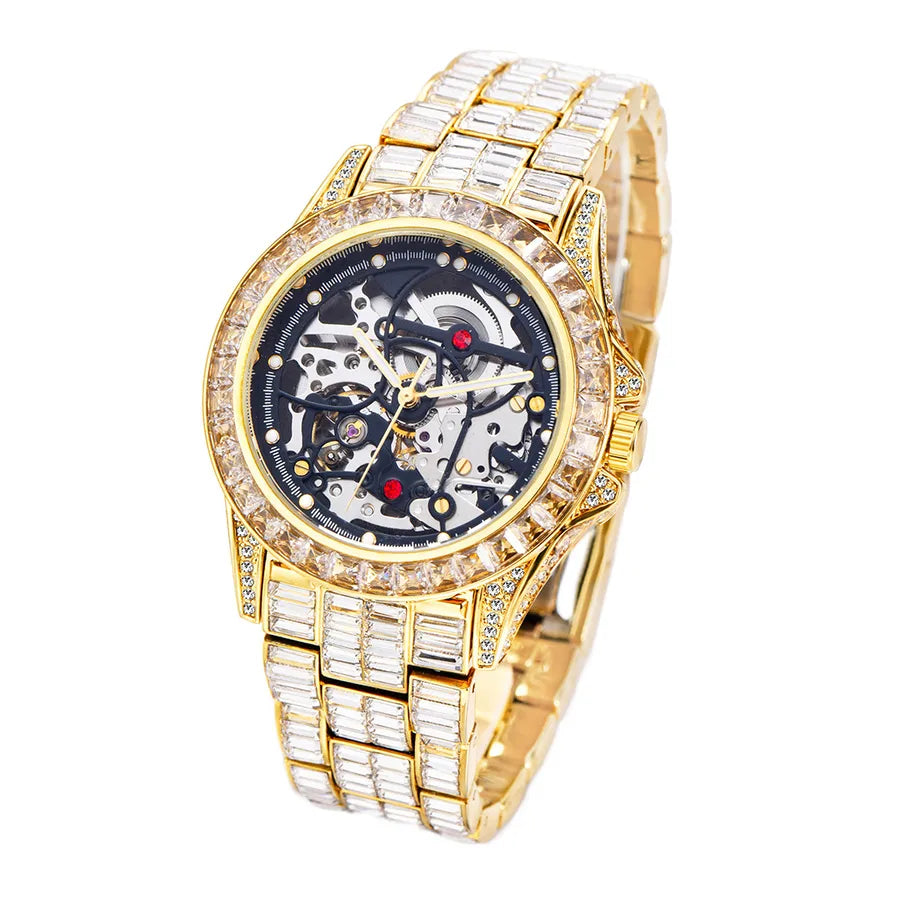 Retro Shiny Solid Color Folding Buckle Mechanical Watch Men's Watches