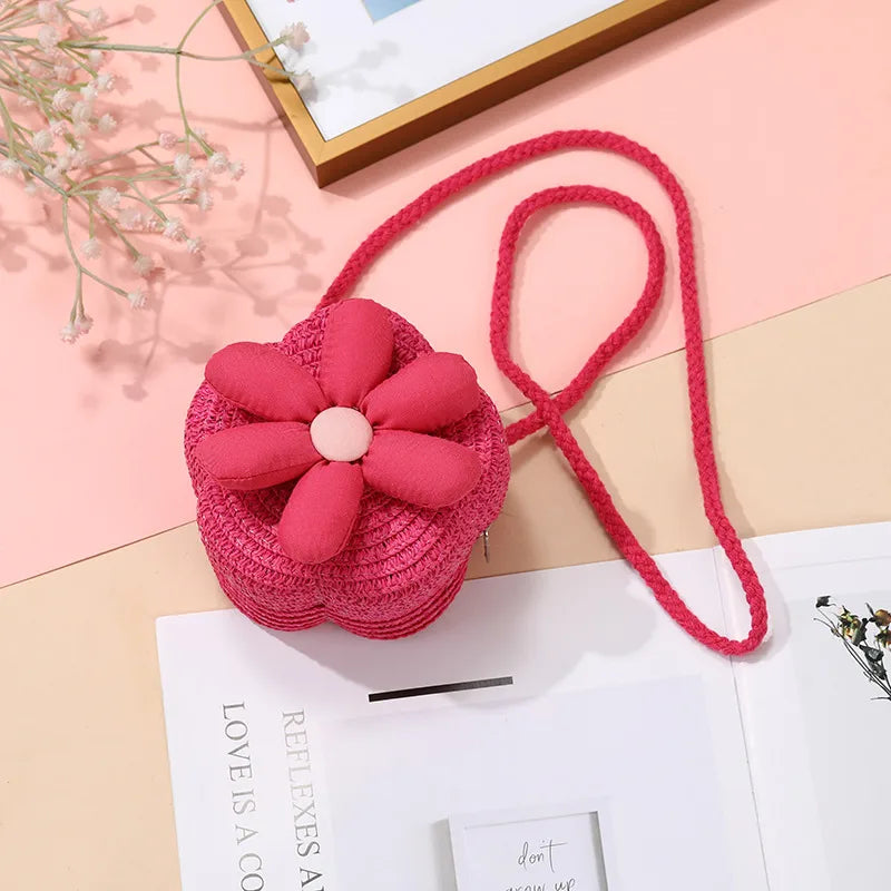 Children's Bag Women's Cute Woven Bag Seaside Vacation  Summer New Sunflower Grass Woven Bag Crossbody Small Bag