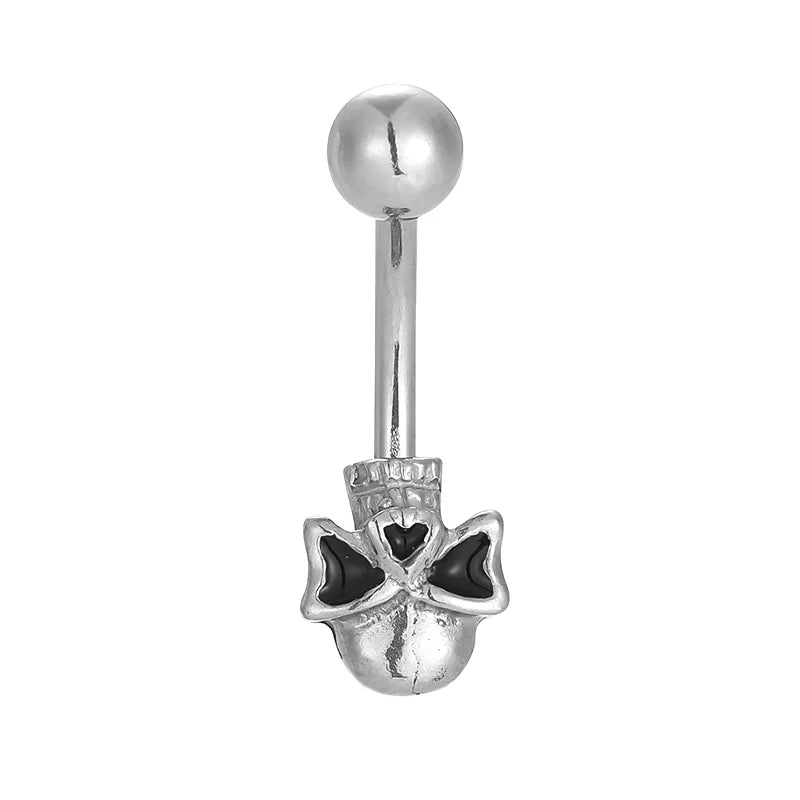 1 Piece Belly Rings Hip-Hop Punk Commute Heart Shape Spider Skull 316L Stainless Steel  Polishing Zircon