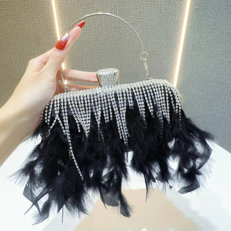 New Style Rhinestone Tassel Clutch Bag Wedding Dinner Party Shoulder Crossbody Bag Ladies Handbag Polyester Square Shape
