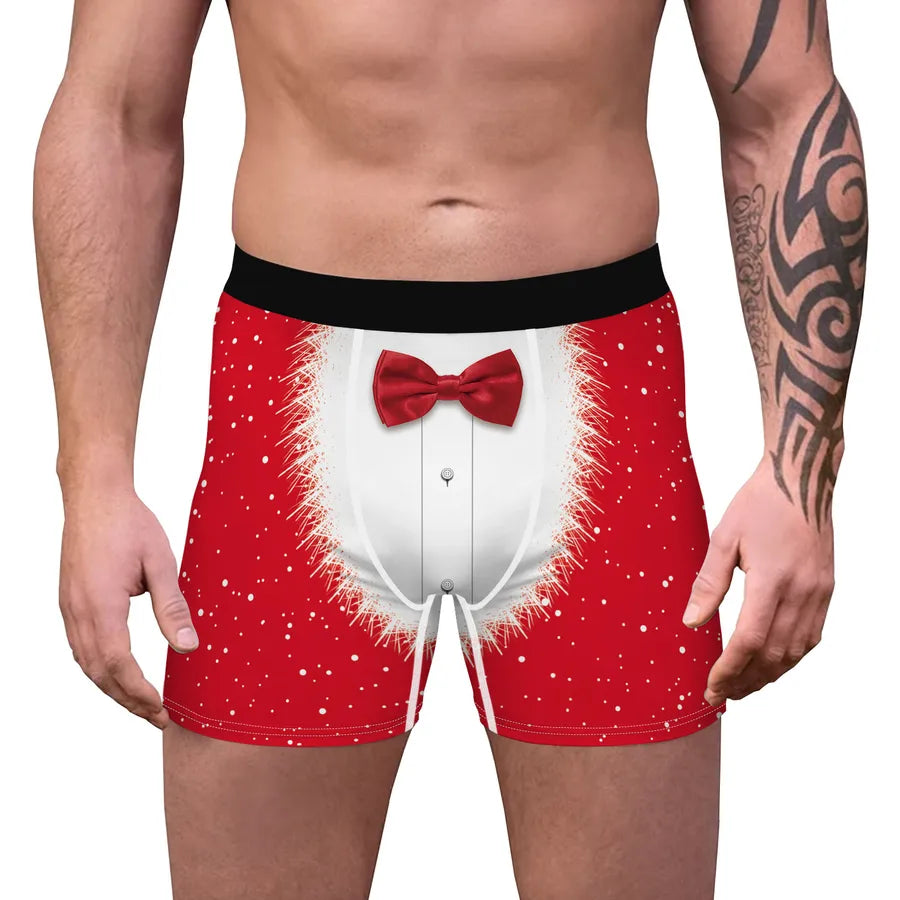 In Stock Wholesale Green Fur Weird Christmas Digital Printing Men's Breathable Underwear Daily Wear Comfortable Stretch Boxers