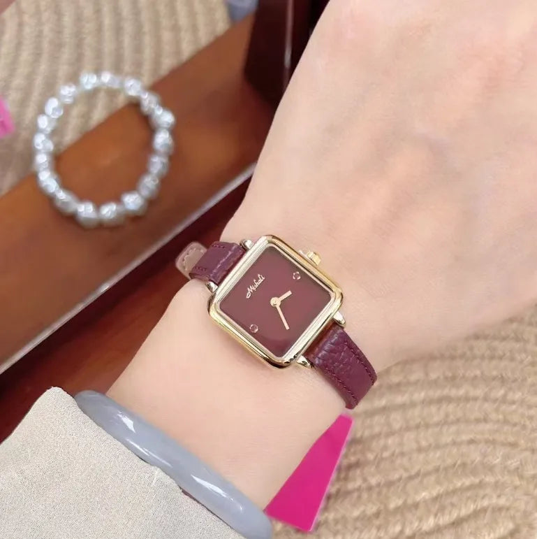 Retro Simple Style Solid Color Buckle Quartz Watch Women's Watches