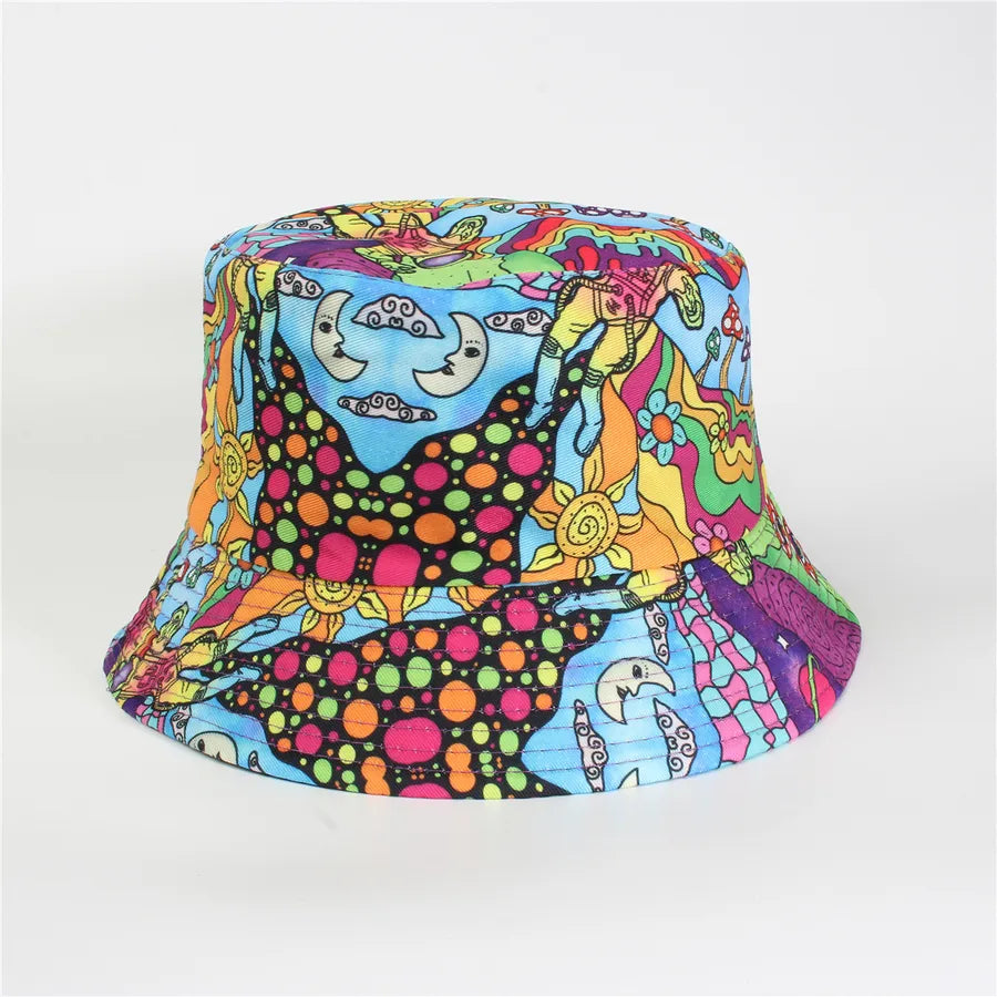 Double-Sided Fisherman Hat Women's Floral Print Sunshade Leaf Animal Cartoon Bucket Cap Spring Summer Elegant Casual Style