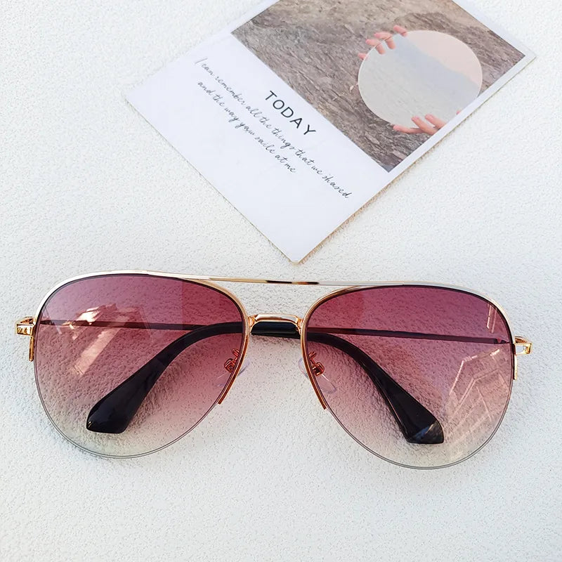 casual streetwear solid color pc avaitor half frame men's sunglasses