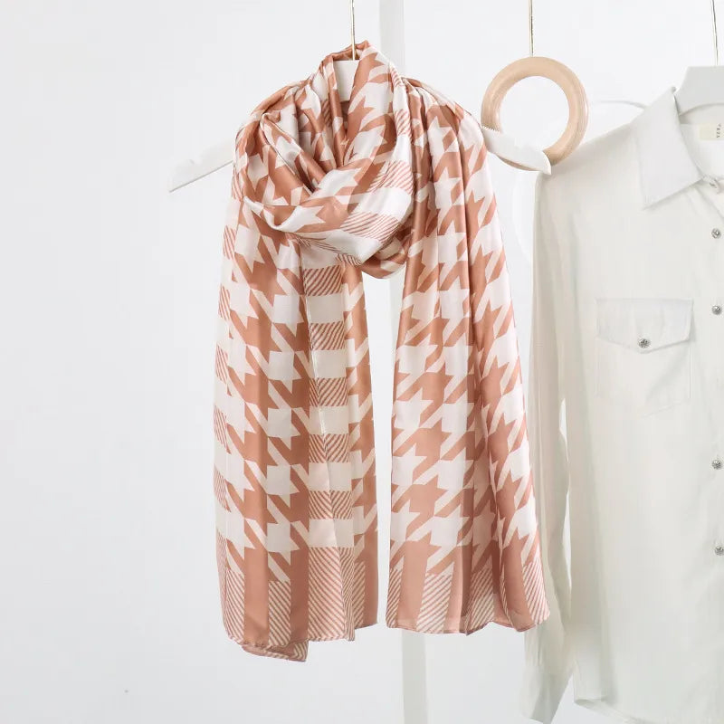 women's fashion letter plaid satin printing silk scarves
