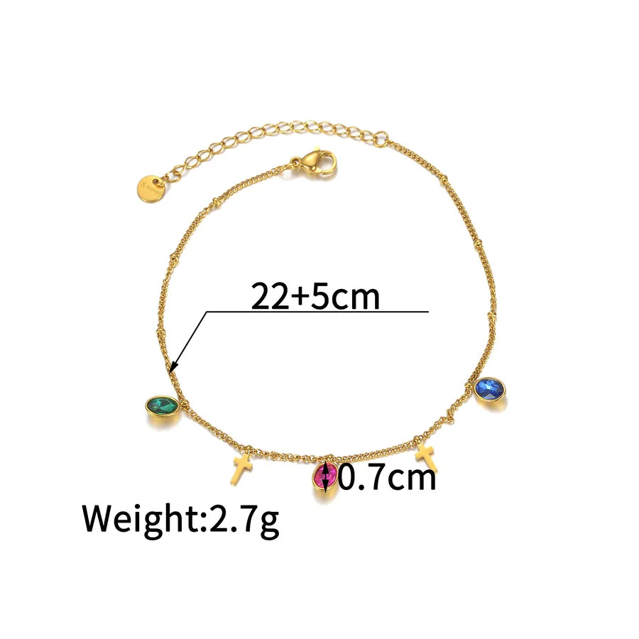 Wholesale Jewelry Princess Cute Artistic Geometric 304 Stainless Steel Rhinestones 18K Gold Plated Inlay Anklet