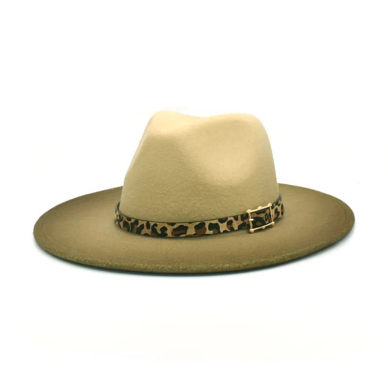 women's fashion gradient color metal button flat eaves fedora hat