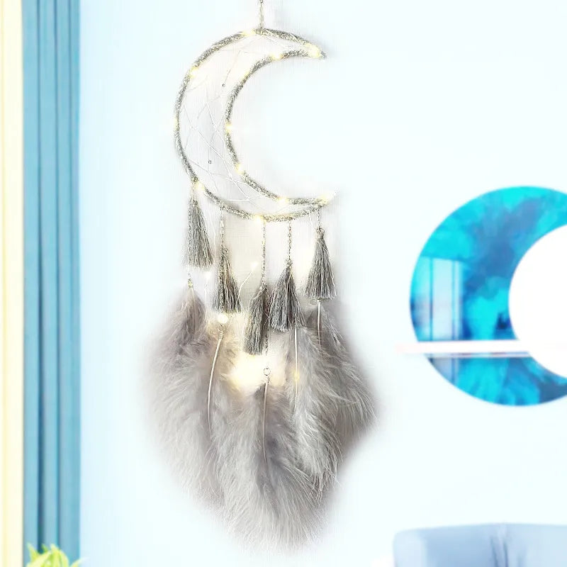 Simple Style Moon Feather Iron Dreamcatcher Wall Art