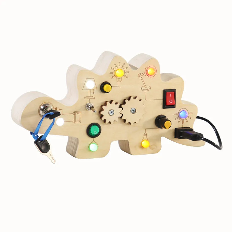 popular children's early education wooden LED light socket switch busy board toy hands-on wooden toy