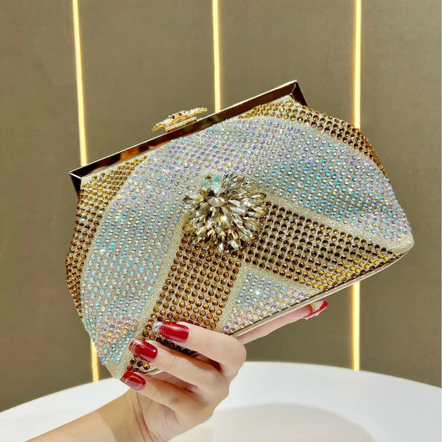 Elegant Diamond Embedded Clutch Bag Women's Shoulder Handbag Luxury Sensation Evening Bag Stylish Polyester Square Bag