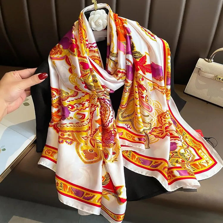 women's fashion letter plaid satin printing silk scarves