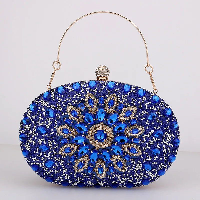 red green blue pu leather polyester flower rhinestone oval evening bags