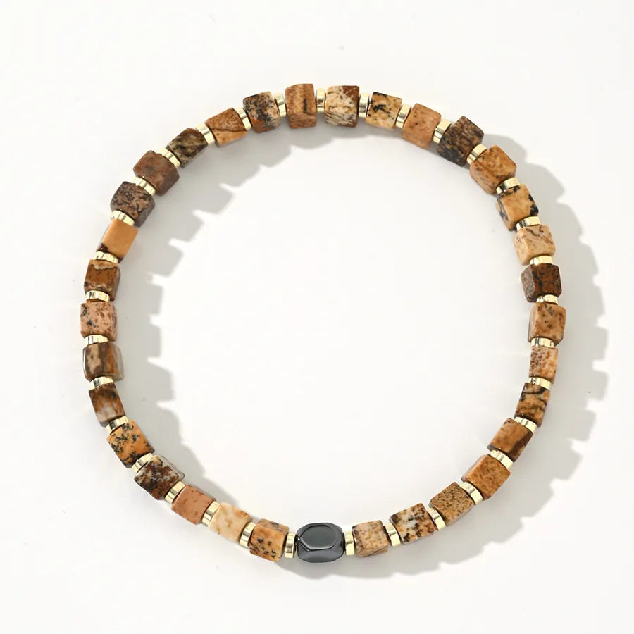 Hot Selling New Iron Gall Stone Spacer Square Drawing Stone Semi-Precious Stone Men's Bracelet Bracelet Jewelry Geometric