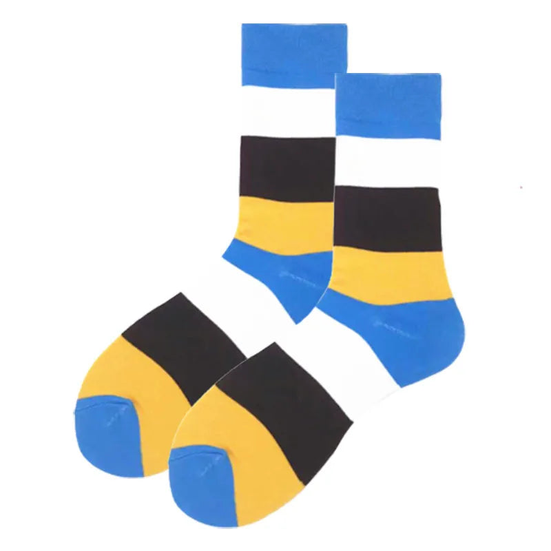 Men's Casual Stripe Lattice Cotton Jacquard Crew Socks 10 Pairs Per Pack