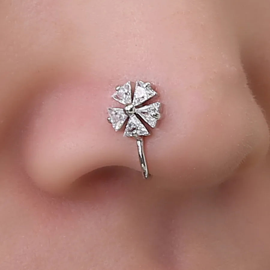 1 Piece Nose Rings & Studs Cute Hip-Hop Simple Style Solid Color Copper Inlay Rhinestones Nose Rings & Studs