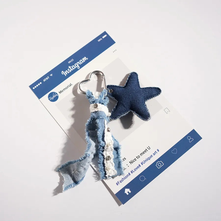 Original Design DIY Denim Star Car Bookbag Pendant Spring Buckle Bag Hanging Decoration Modern Art Plush Material Unisex Gift