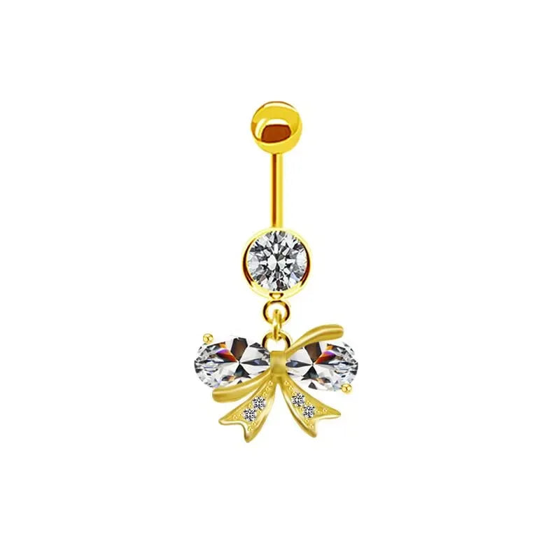 shiny peacock butterfly bow knot stainless steel copper plating inlay crystal rhinestones zircon white gold plated gold plated belly ring
