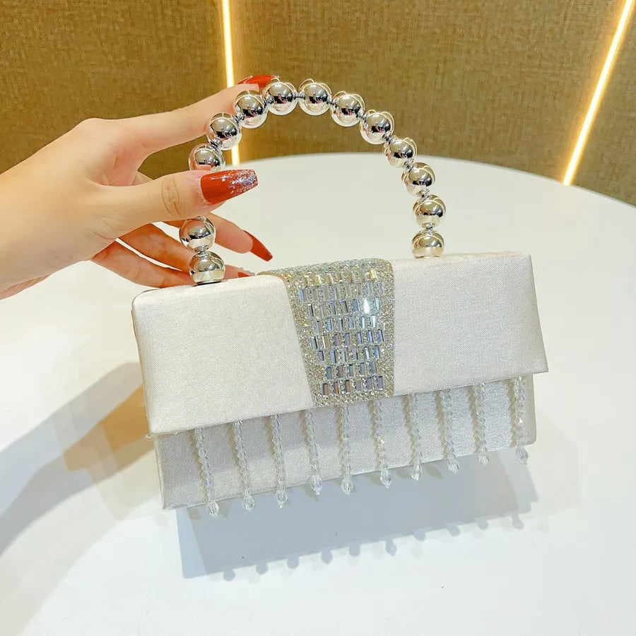 New Pearl Box Shiny Sequin Small Square Bag Evening Party Handbag Crossbody Shoulder Bag Glittering Tassel Silk Square Bag