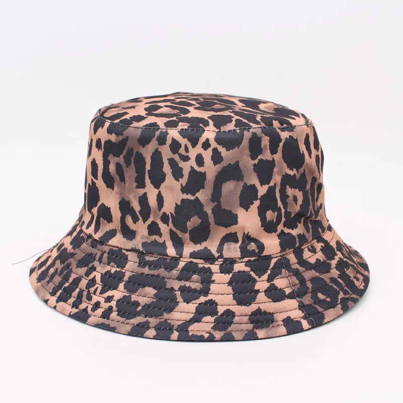 Trendy Double-Sided Wear Digital Print Leopard Pattern Fisherman Hat Women's Sunshade Cap Unisex Couple's Bucket Hat