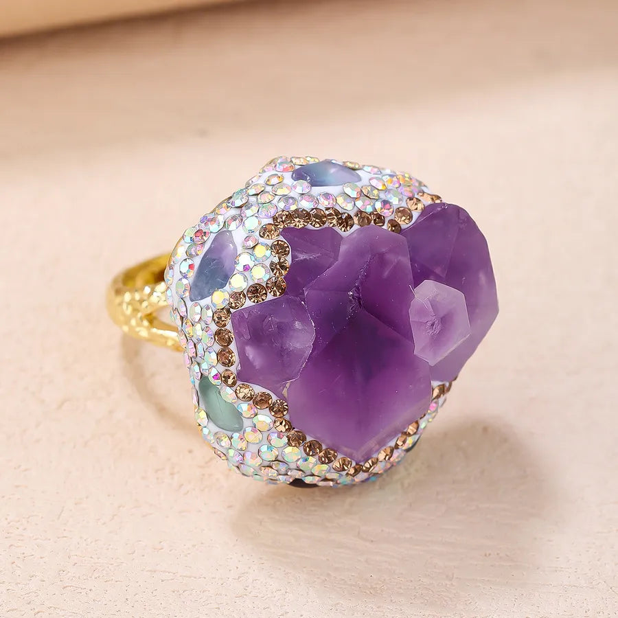 Shiny Irregular Copper Amethyst Buds Zircon Open Rings In Bulk