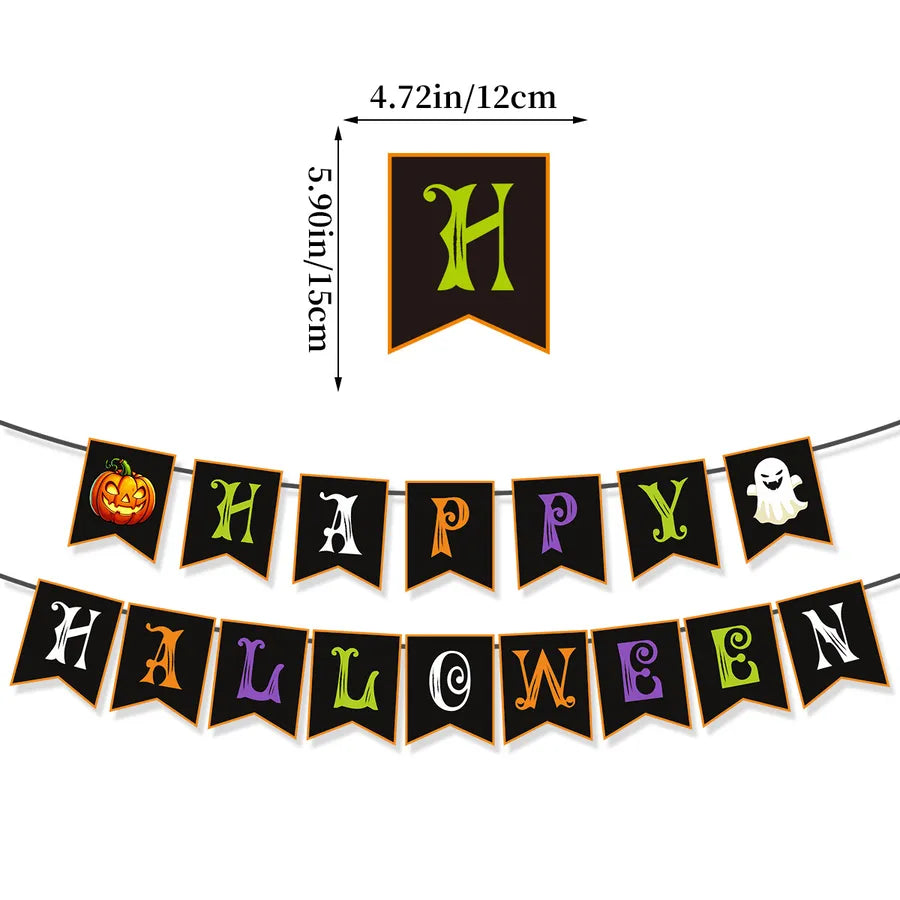 Halloween Party Decoration Pumpkin Ghost Flag Happy Halloween Themed Paper Props For Spooky Festive Atmosphere