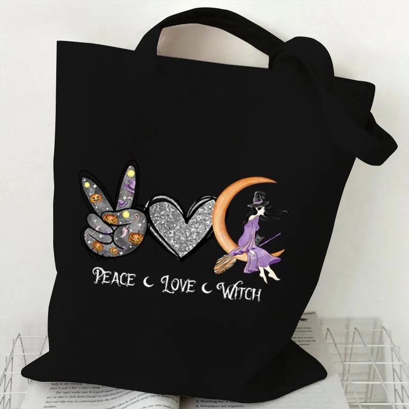 Halloween Cartoon Pumpkin Decorative Canvas Bag Student Handbag Shopping Commuter Bag Large Square Fashion Tote Bag
